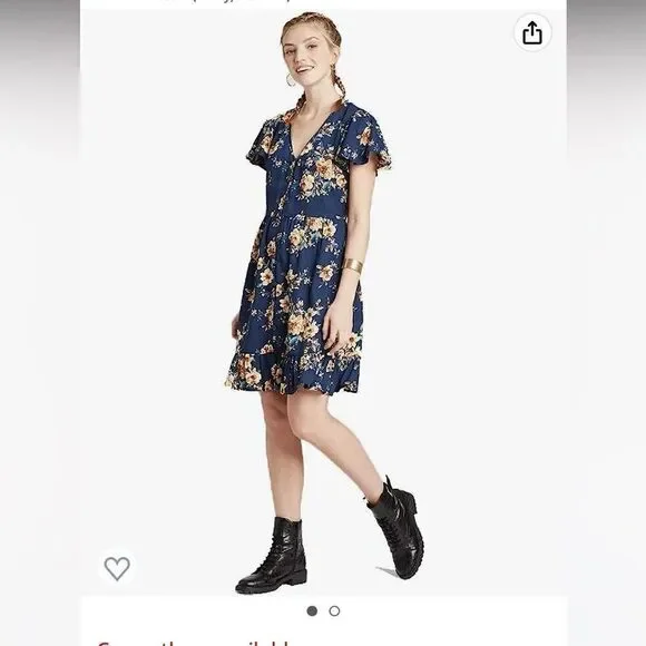 Xhilaration Women's Floral Print Short Sleeve V-Neck Button-Down Dress M pink - Picture 4 of 12